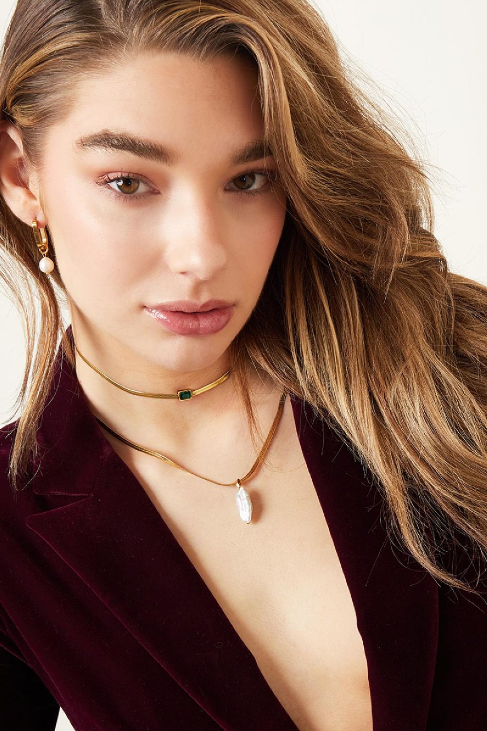 Necklace pearl charm Gold Color Stainless Steel h5Picture3